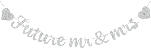 Glitter Silver Future Mr Mrs Decor Banner with Heart