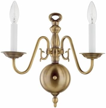 2 Light Traditional Steel Candle Wall Sconce - Antique Brass Finish
