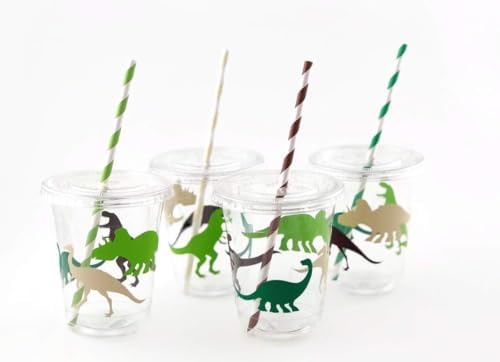 Dinosaur Birthday Cups Set of 12 with Lids and Straws
