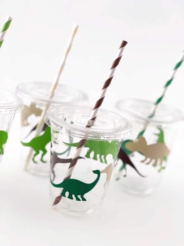 Dinosaur Birthday Cups Set of 12 with Lids and Straws