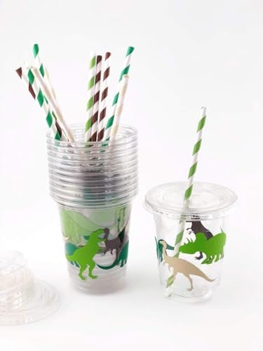 Dinosaur Birthday Cups Set of 12 with Lids and Straws