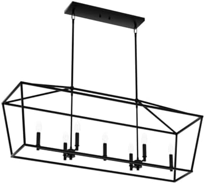 TULUCE Kitchen Island Linear Chandelier 7 Light Adjustable Height in Coal Black Finish