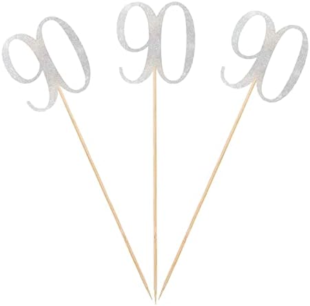 Silver Glitter 90th Birthday Centerpiece Sticks 12-Pack