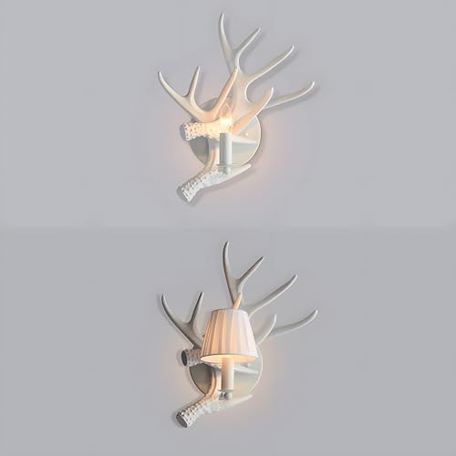 Classical Deer Antler Wall Candle Sconces with Fabric Shade 1