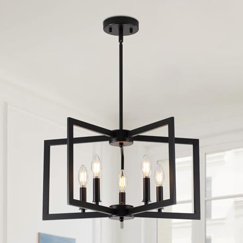 Modern Industrial Black Chandelier with 5 Lights