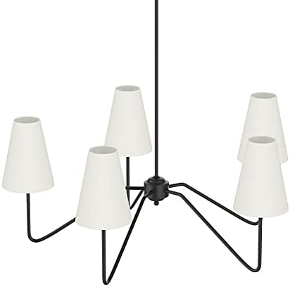 Electro bp 30 Inch 5 Arm Chandelier Matt Black with White Linen Shades