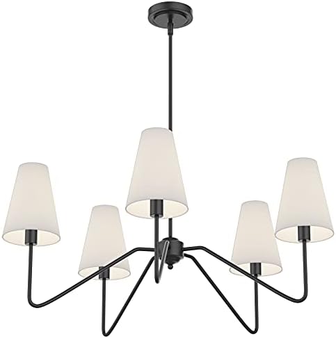 Electro bp 30 Inch 5 Arm Chandelier Matt Black with White Linen Shades