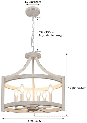 6-Light Farmhouse Chandelier Distressed White Hanging Pendant Lighting