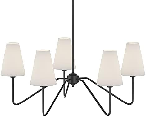 Electro bp 30 Inch 5 Arm Chandelier Matt Black with White Linen Shades