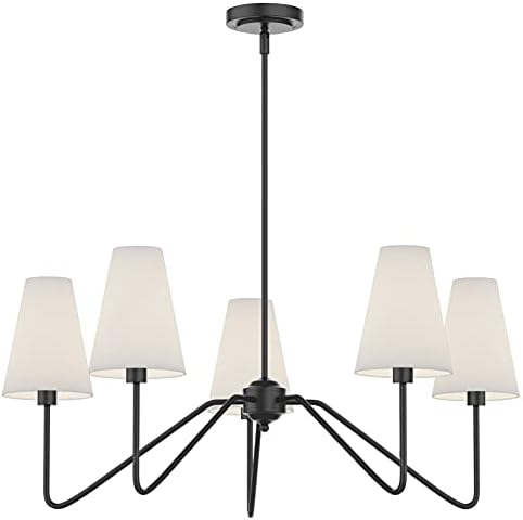 Electro bp 30 Inch 5 Arm Chandelier Matt Black with White Linen Shades