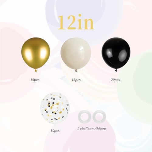60pcs Black Gold White Balloons Party Decorations
