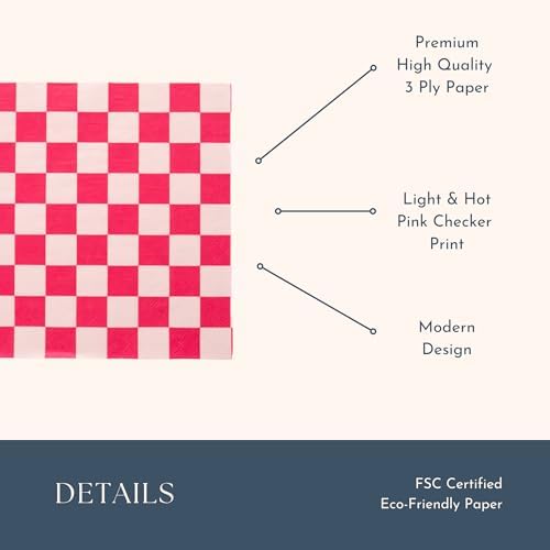 Hot Pink Checker Large Paper Napkins - Pack of 20