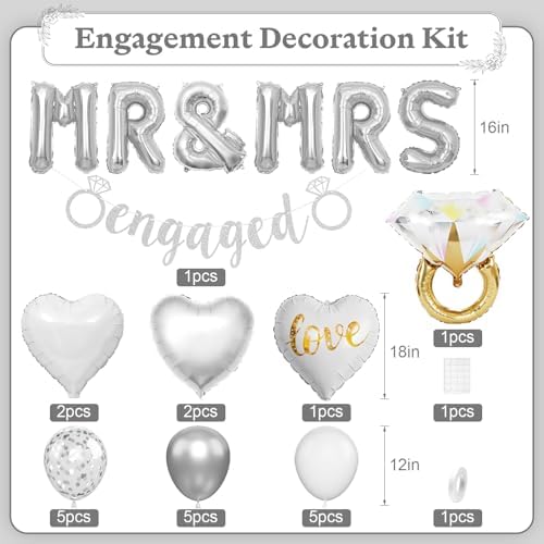 Dagelar Silver Engagement Party Decor Balloons Set