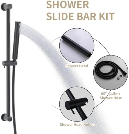 Matte Black Handheld Shower Head with 22 Inch Brass Slide Bar Kit