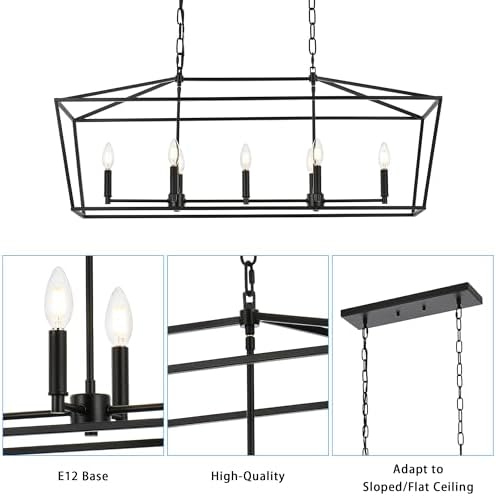 TULUCE Kitchen Island Linear Chandelier 7 Light Adjustable Height in Coal Black Finish