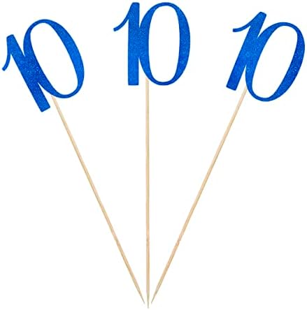 Blue Glitter 10th Birthday Centerpiece Sticks 12-Pack