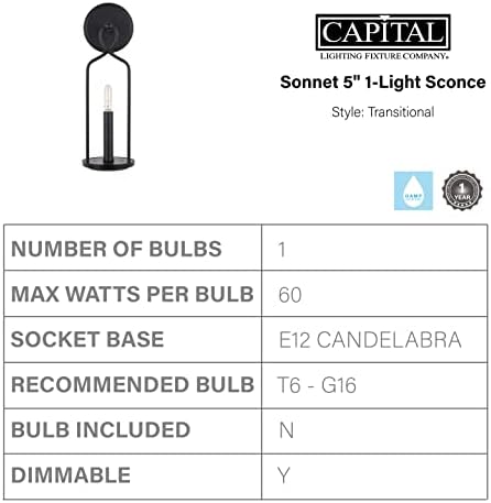 Sonnet Bold Colonial Candlelight Wall Sconce 1-Light 60W Matte Black
