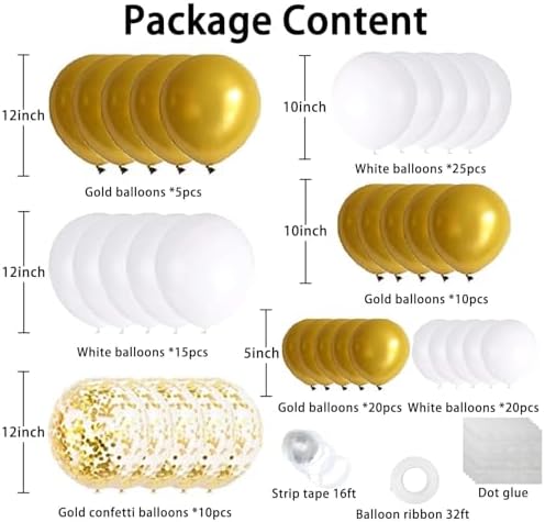 108pcs White Gold Balloon Arch Kit for Party Decorations