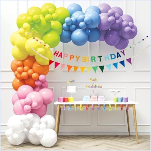 HOUSE OF PARTY Pastel Rainbow Balloons 140 Pcs Happy Birthday Banner