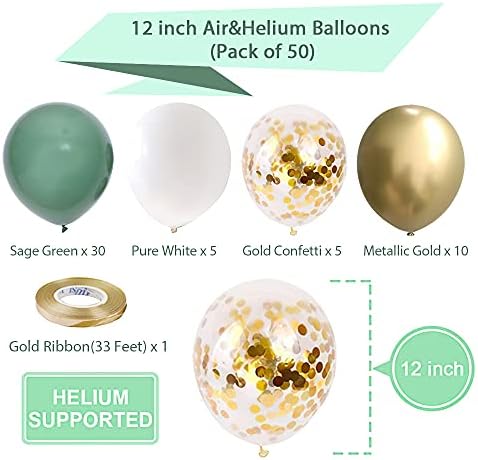 Thomtery Green and Gold Party Balloons 50pcs 12 Inch