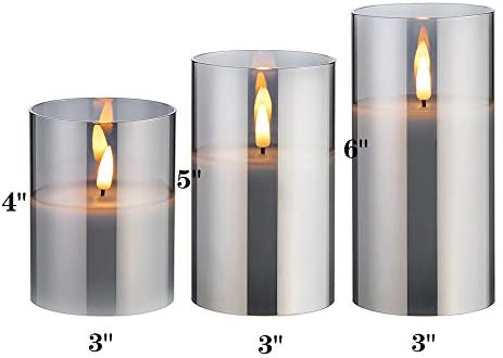 Eywamage Smoke Grey Flameless Candles with Remote Set of 3