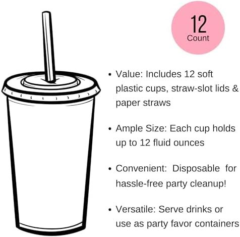 Dinosaur Birthday Cups Set of 12 with Lids and Straws