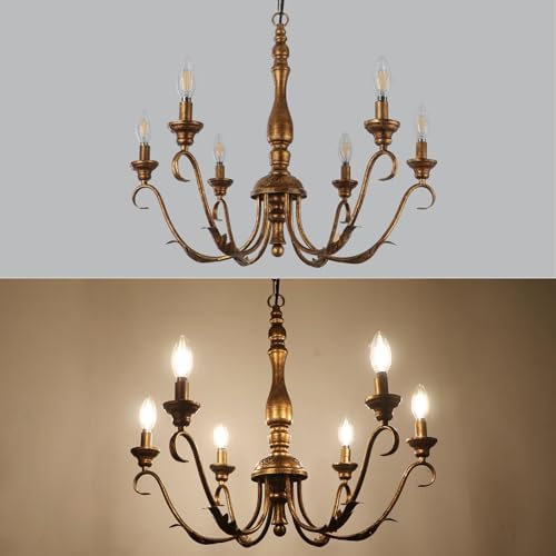 6 Light Farmhouse Chandelier Vintage Gold