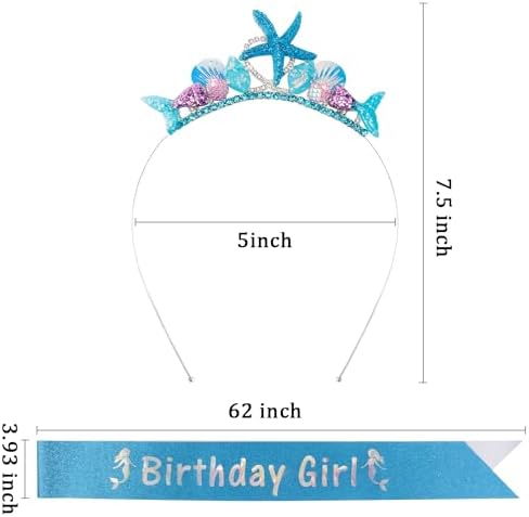 SuPoo Mermaid Tiara and Sash Birthday Headband Set