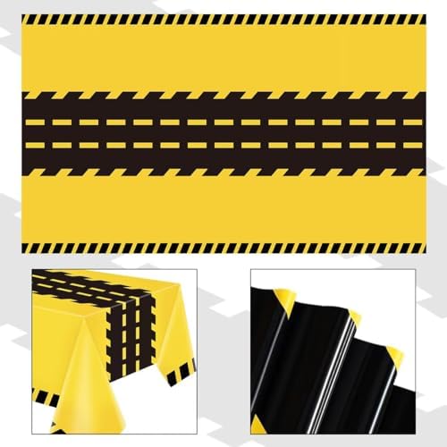 4 Pack Construction Tablecloths - Yellow Rectangle Table Covers for Kids Birthday Parties