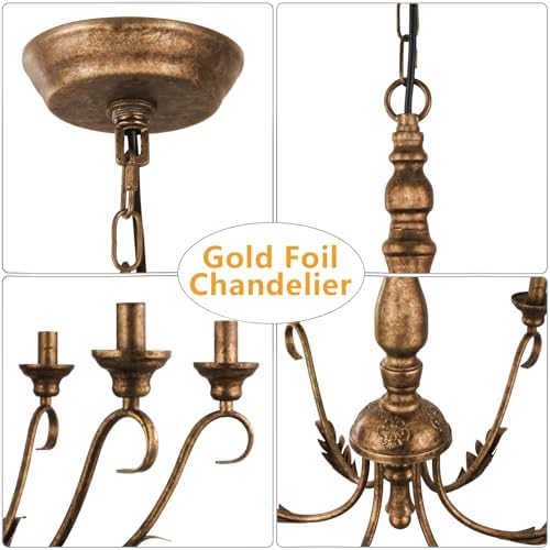 6 Light Farmhouse Chandelier Vintage Gold