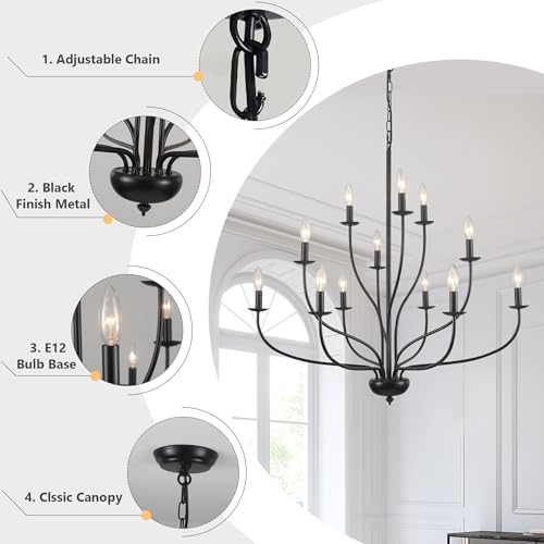 Black Chandelier 12 Light Modern Farmhouse Design