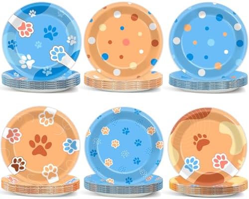 48Pcs Blue Dog Birthday Plates for Kids Party Decorations