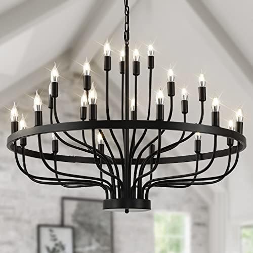 24 Light Black Chandelier 3 Tier Modern Farmhouse