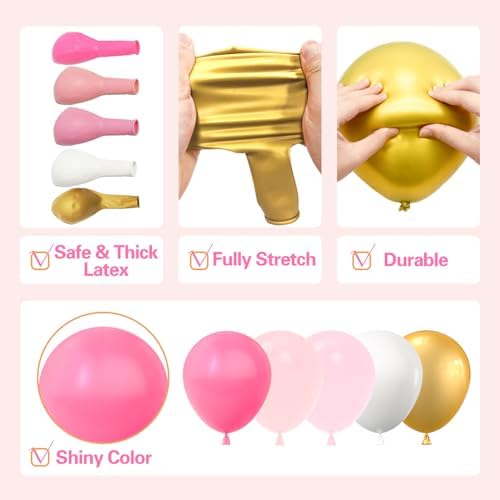 137 Pcs Pink Gold Balloons Garland Kit with Stars