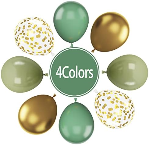 Paready 60 Pcs 12 Inch Green Gold Balloons Set
