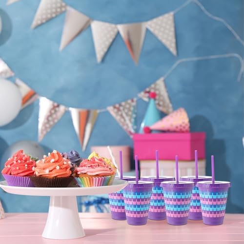 12 Pcs Llama Video Game Themed Reusable Plastic Cups with Lids and Straws