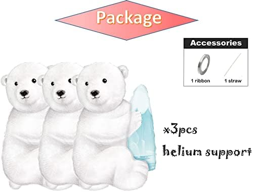 CYMYLAR Polar Bear Balloons 35 Inch 3pcs for Animal Theme Parties