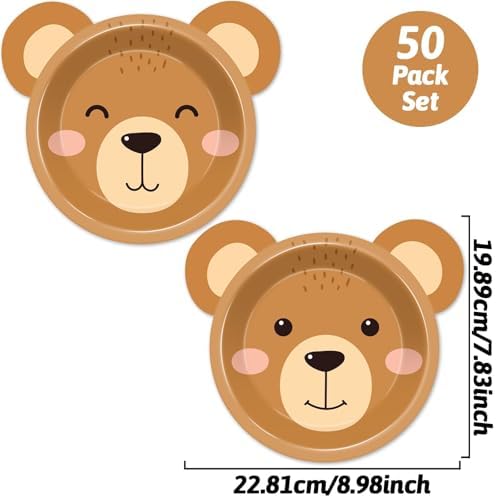 50 Count Bear Shaped Paper Plates for Birthday Parties Baby Showers
