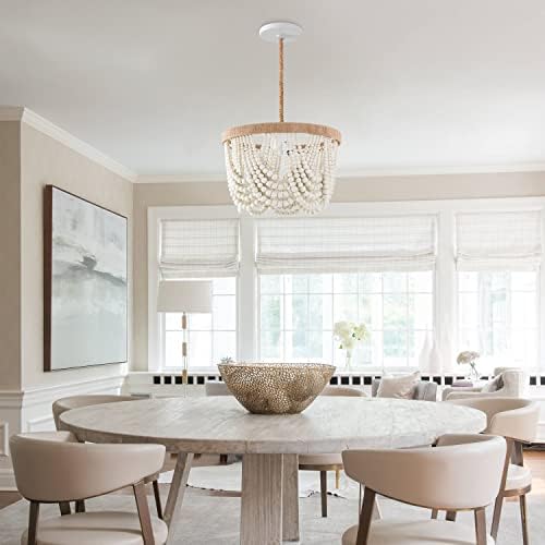VILUXY Bohemia Wood Beaded Chandelier Pendant Light 3-Light