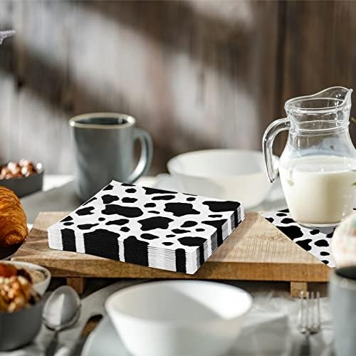Durony 100 Pack Cow Print Table Napkins 3-Layer Farm Animal Party Supplies