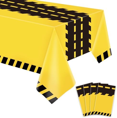 4 Pack Construction Tablecloths - Yellow Rectangle Table Covers for Kids Birthday Parties