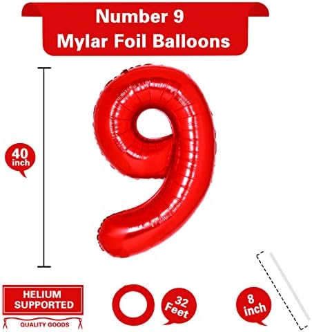 40 Inch Red Number 9 Balloon for Birthday Decorations