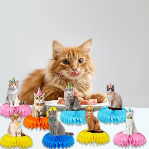 8Pcs Cat Honeycomb Centerpieces 3D Table Toppers