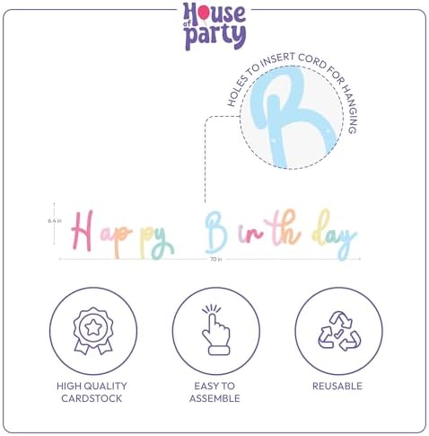 HOUSE OF PARTY 140PCS Pastel Rainbow Balloons and Happy Birthday Banner Kit