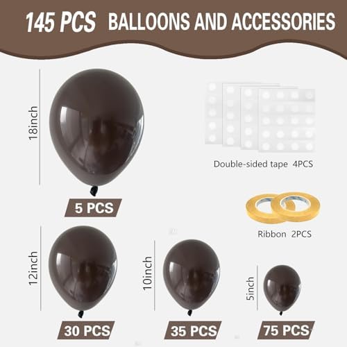Dark Brown Latex Balloons 145pcs Set for Decorations