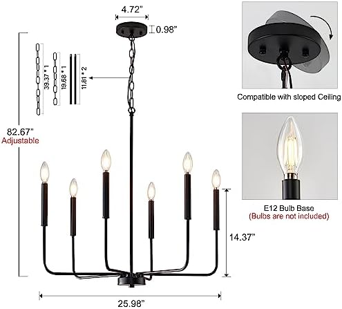 Modern Black Chandelier for Dining Room with 6 Lights