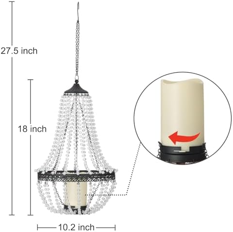 BAYN 27 Inch Battery Operated Clear Acrylic Beaded Chandelier