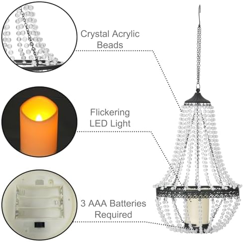 BAYN 27 Inch Battery Operated Clear Acrylic Beaded Chandelier