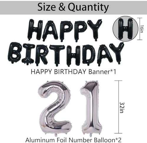 21st Birthday Black Silver Decorations with Balloons