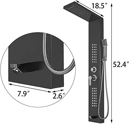 Gougeltd Handheld Showerhead with Hydromassage Waterfall - Black